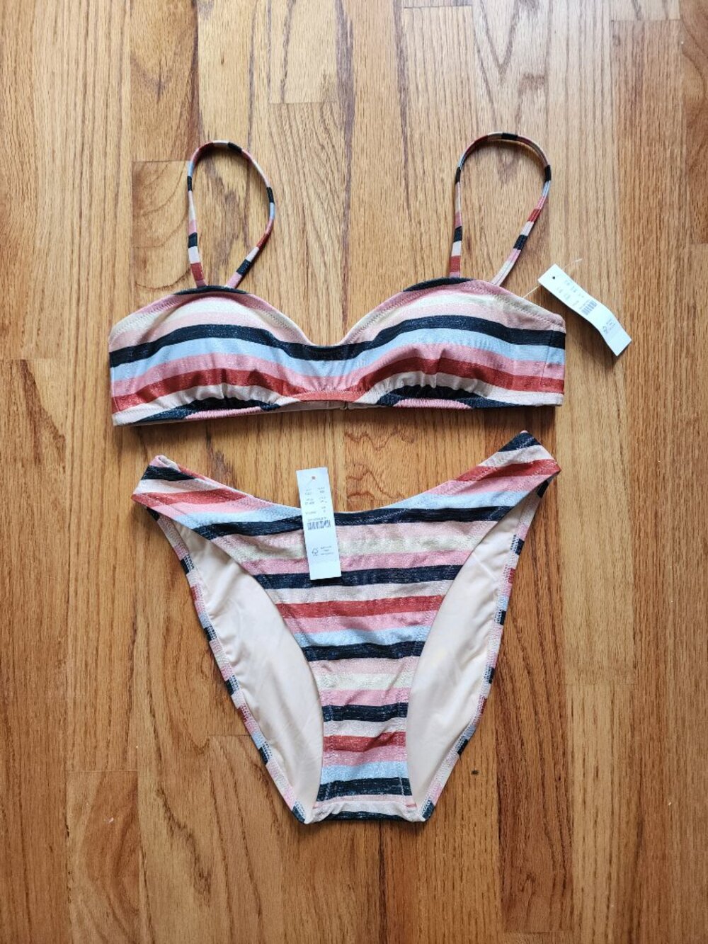 NWT J.Crew Metallic Stripe Bikini Set Top M / Bottom S Resort Chic - Picture 8 of 8